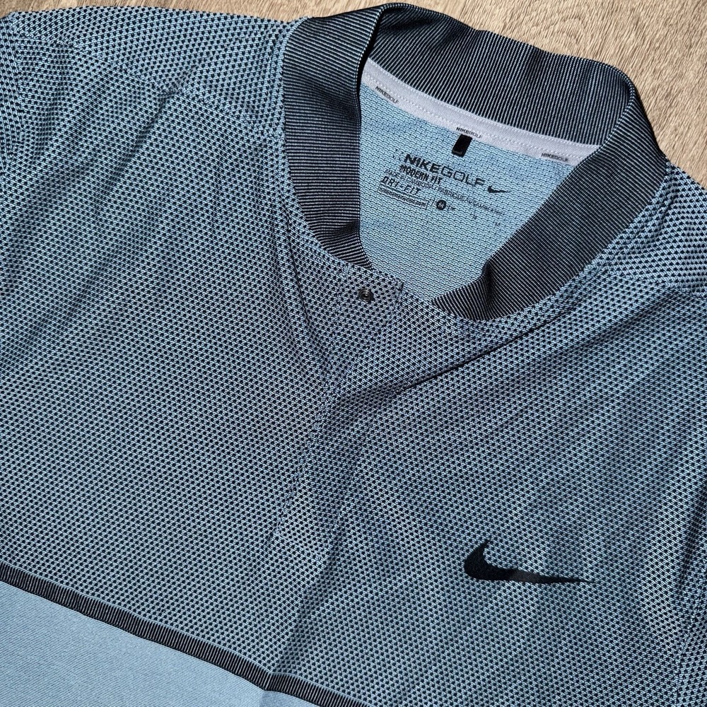 Nike Golf Blade Collar Men's M Blue Short Sleeve Performance Dri Fit Birdseye